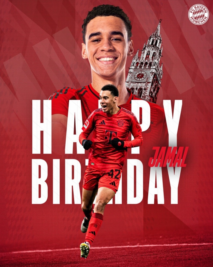 拜仁官方祝穆西亞拉22歲生日快樂，加盟至今出戰(zhàn)196次獲59球38助