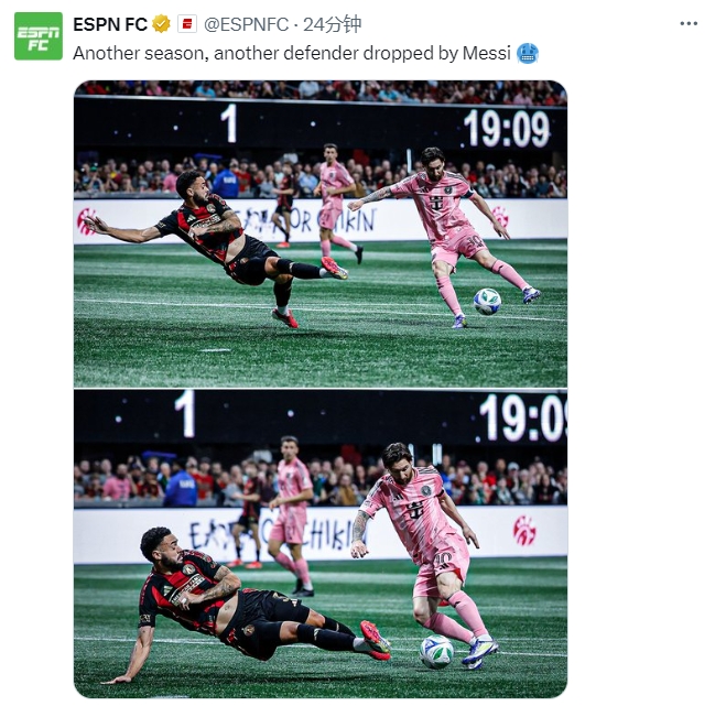 名場面記錄！ESPN曬照：又一個賽季，又一名后衛(wèi)被梅西扣倒