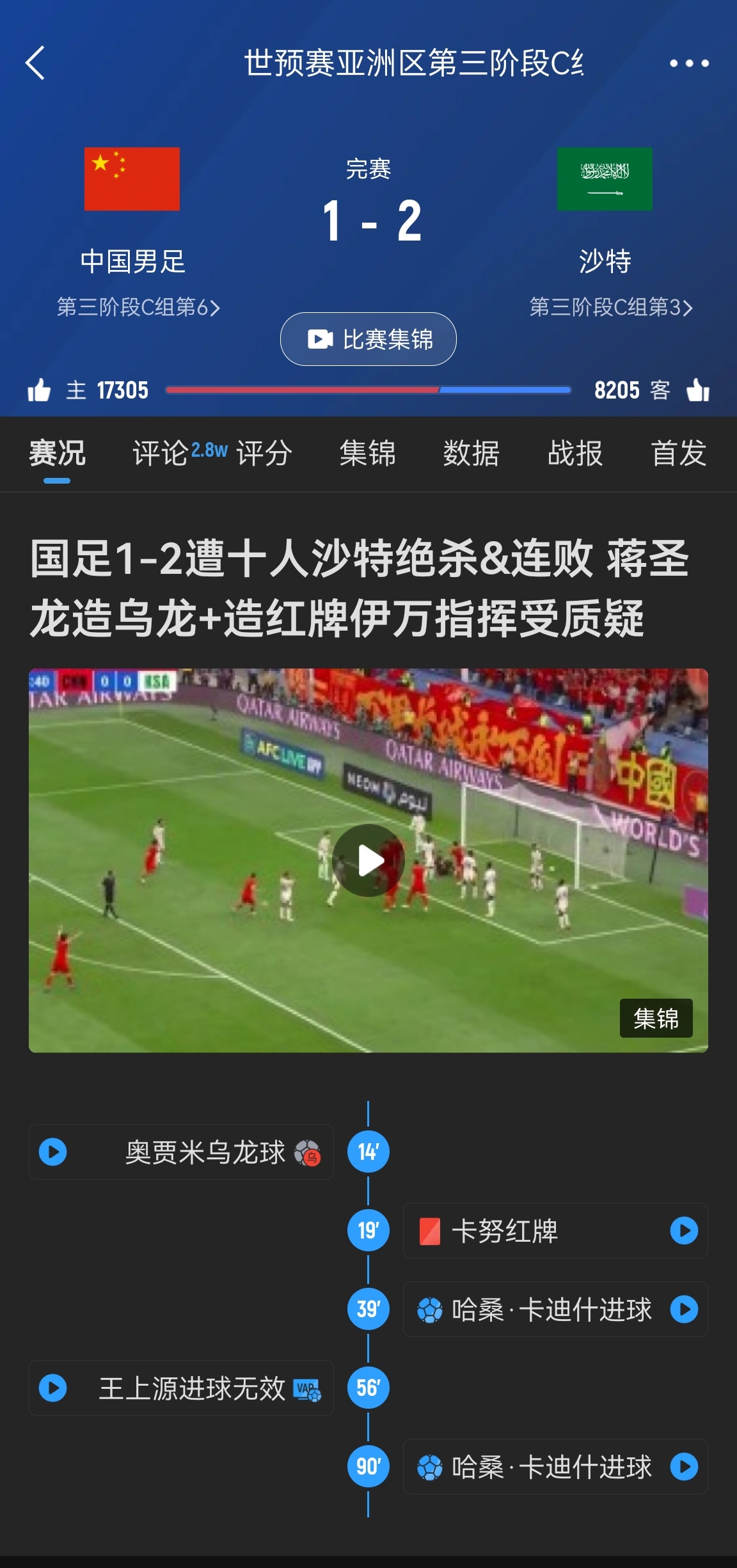 今天什么劇本？首戰(zhàn)沙特也是半場(chǎng)紅牌+蔣光太傷退，最后國(guó)足被翻